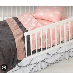 The Land Of Nod Crib Skirt Swan Soirée White Ruffle Black Trim 100% Cotton
